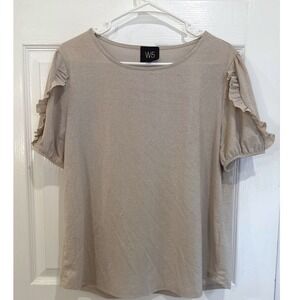 W5 Womens Top Size‎ L Beige Ruffle Sleeve Crew Neck Casual Blouse